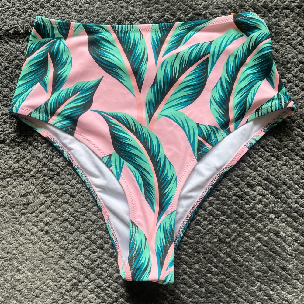 CUPSHE high waisted floral pink and green bikini bottoms size small
